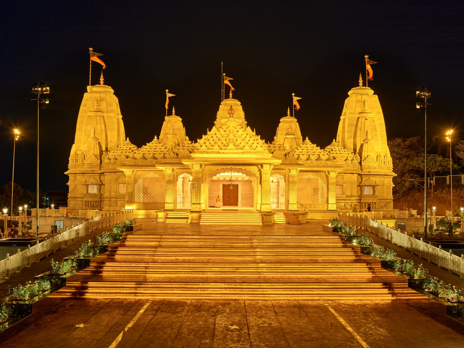 Temple illuminated at dusk